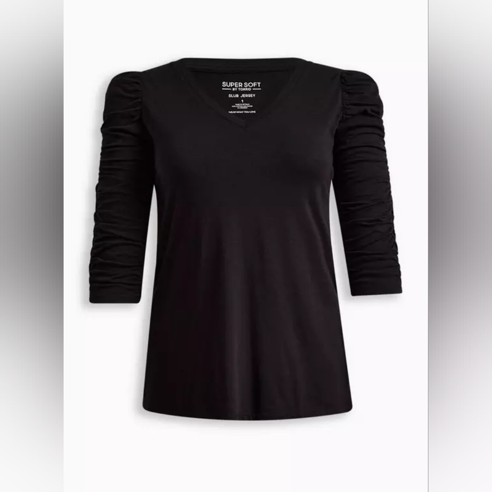 Super Soft Slub V-Neck Cinched Sleeve Tee - PLUS SIZE 00/ M/L/ 10 (D5-2)